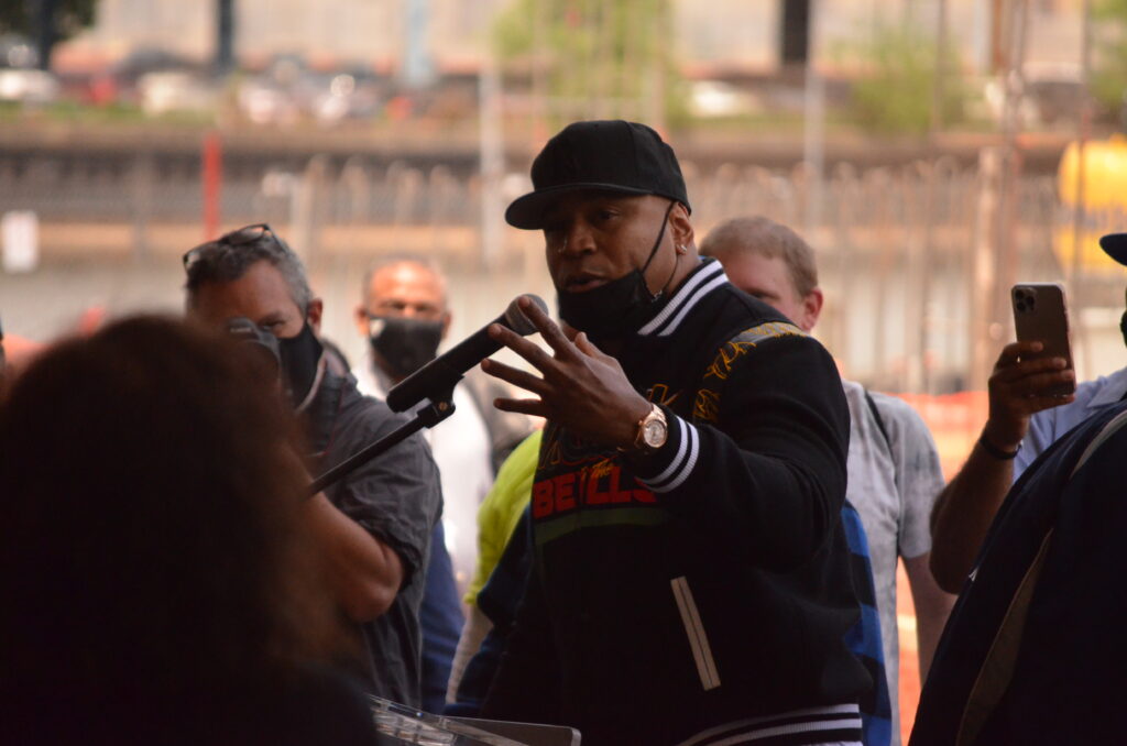 Rapper L L Cool J speaks at the Groundbreaking of Bronx Point