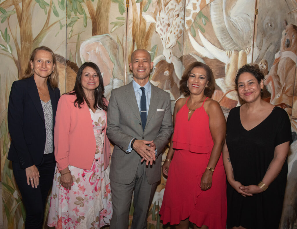 (L-R) Honoree Jill Crawford, Type A Projects; Eileen Torres, Executive Director, BronxWorks; Host Vladimir Duthiers, CBS News National Correspondent; Honoree Dr. Lidia Virgil, COO, SOMOS Community Care; Honoree Teresa Gonzalez, Co-founder/Prinicpal, DalyGonzalez and Partner, Bolton-St. Johns (not pictured: Honoree Annie Tirschwell, Type A Projects)