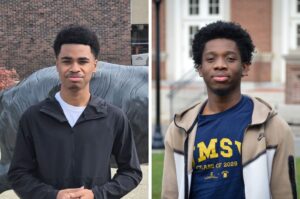 A split screen of two young men looking at the camera.